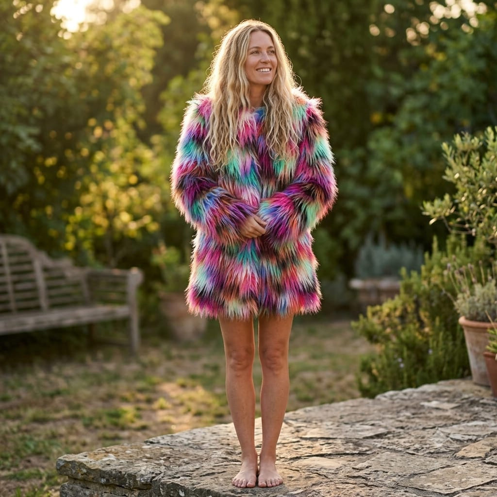 Faux Lamb Medium Length Fur Coat UK 16