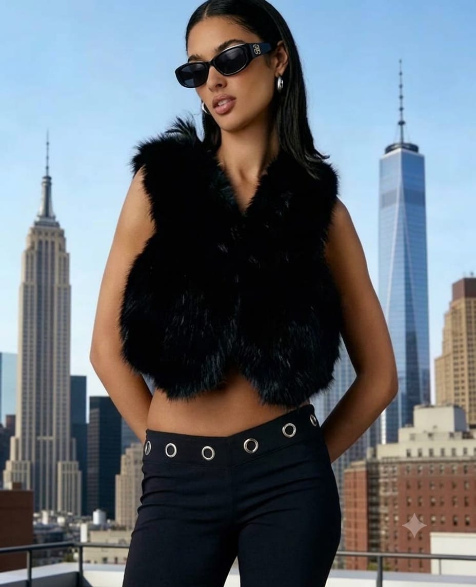 Black Faux Fur Vest UK-12/14