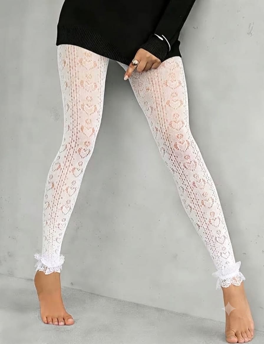White Lace Leggings  A