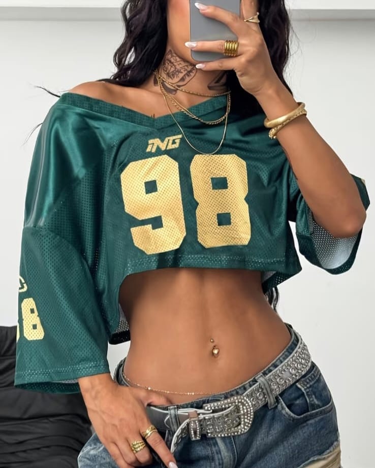 Green And Gold Crop Jersey UK-8