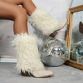 Mid-Calf Cream Retro Western Boots UK-5.5