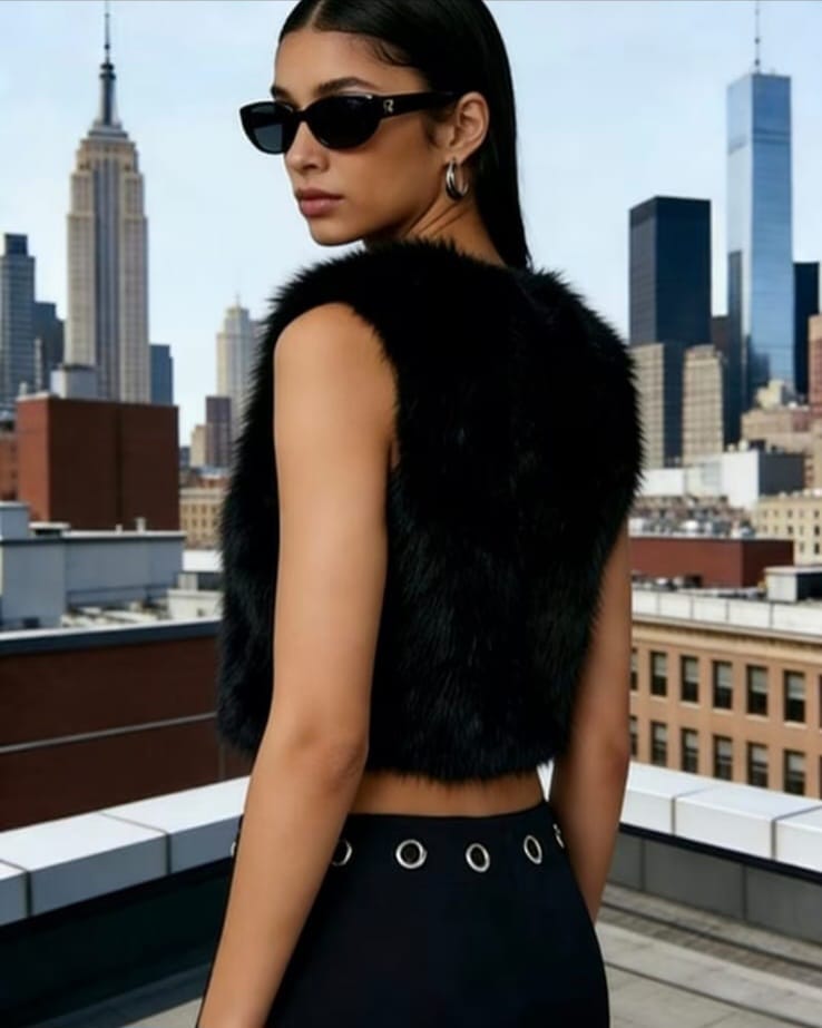 Black Faux Fur Vest UK-12/14