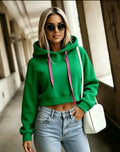 Light Green Crop Hooded Sweat Top UK-16