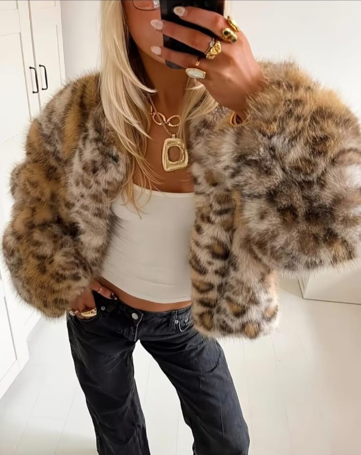 Faux Leopard Print Short Coat UK-12/14