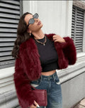 Light Burgundy Faux Fox Coat UK-16