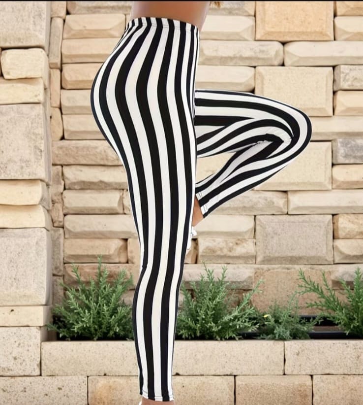 Black And White Stripe Leggings UK-8