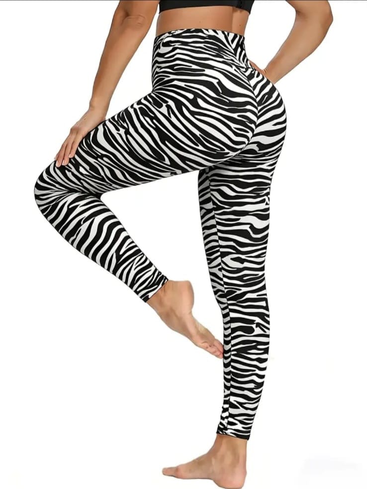 Black And White Zebra Print Leggings UK-16