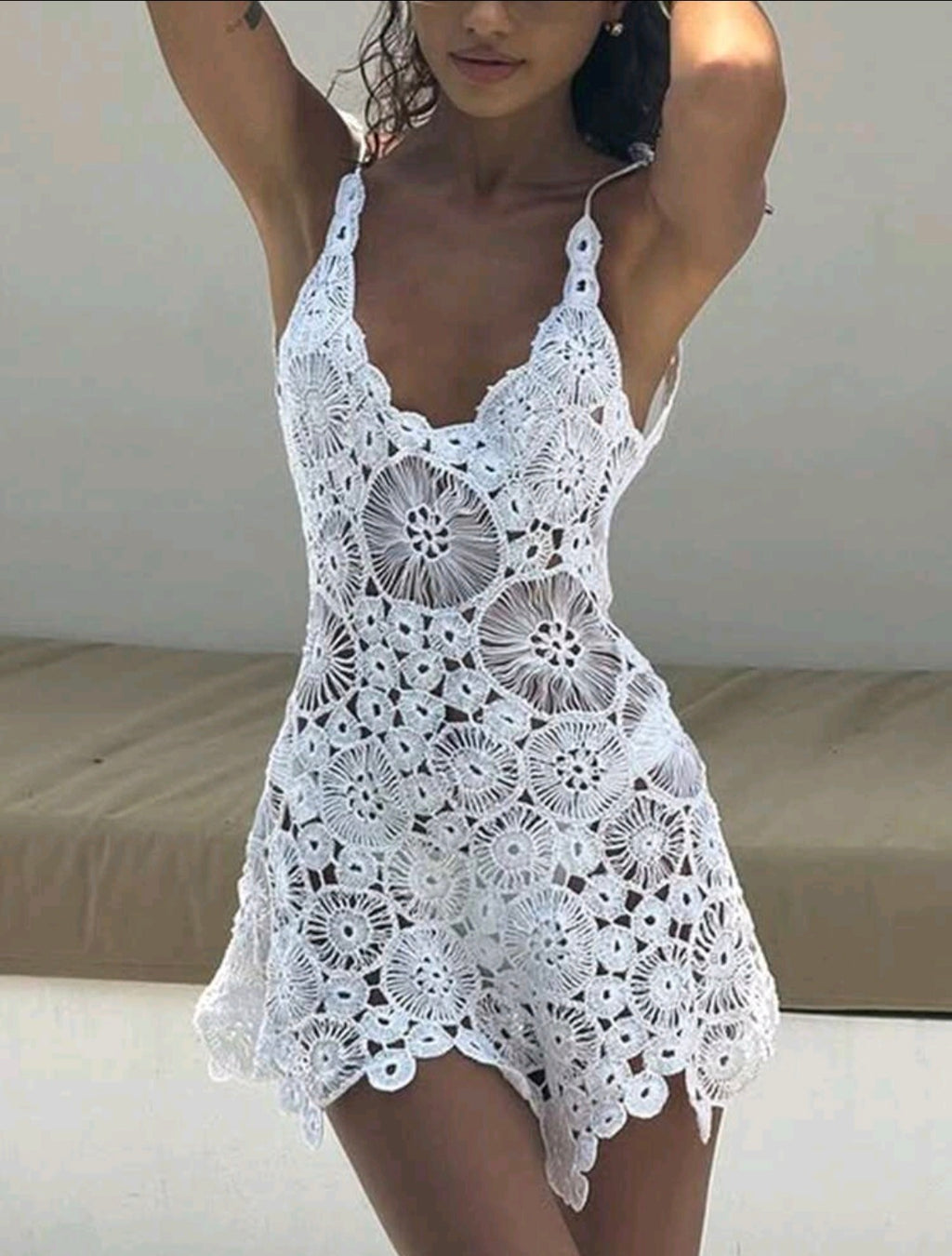 Crochet Floral Mini Dress UK 10