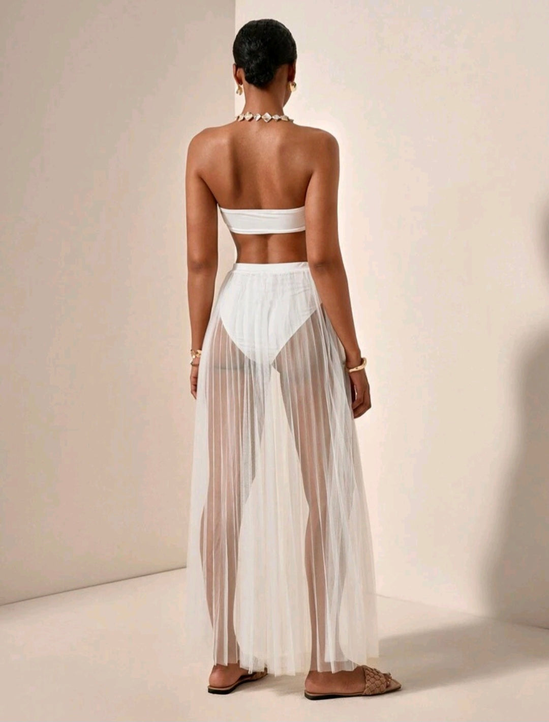 Bandeau Crop and Pleated Sheer Maxi Skirt UK16