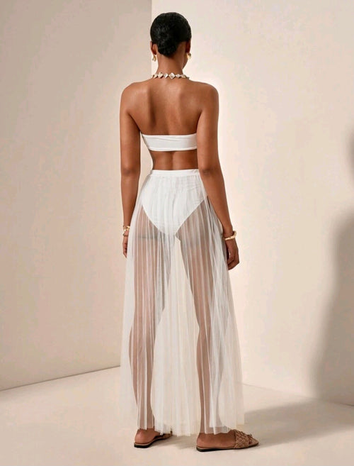 Bandeau Crop and Pleated Sheer Maxi Skirt UK16
