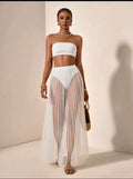 Bandeau Crop and Pleated Sheer Maxi Skirt UK16