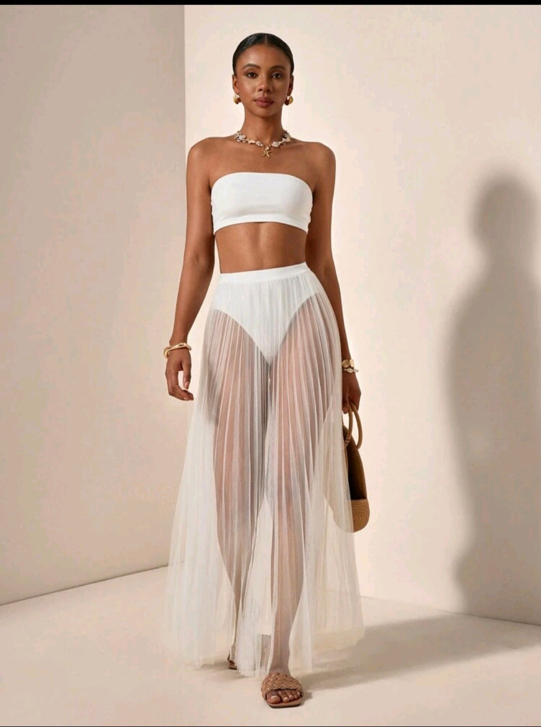 Bandeau Crop and Pleated Sheer Maxi Skirt UK16