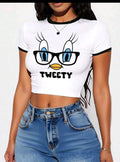 White LOONEY TUNES Crop Tee-Shirt UK -8