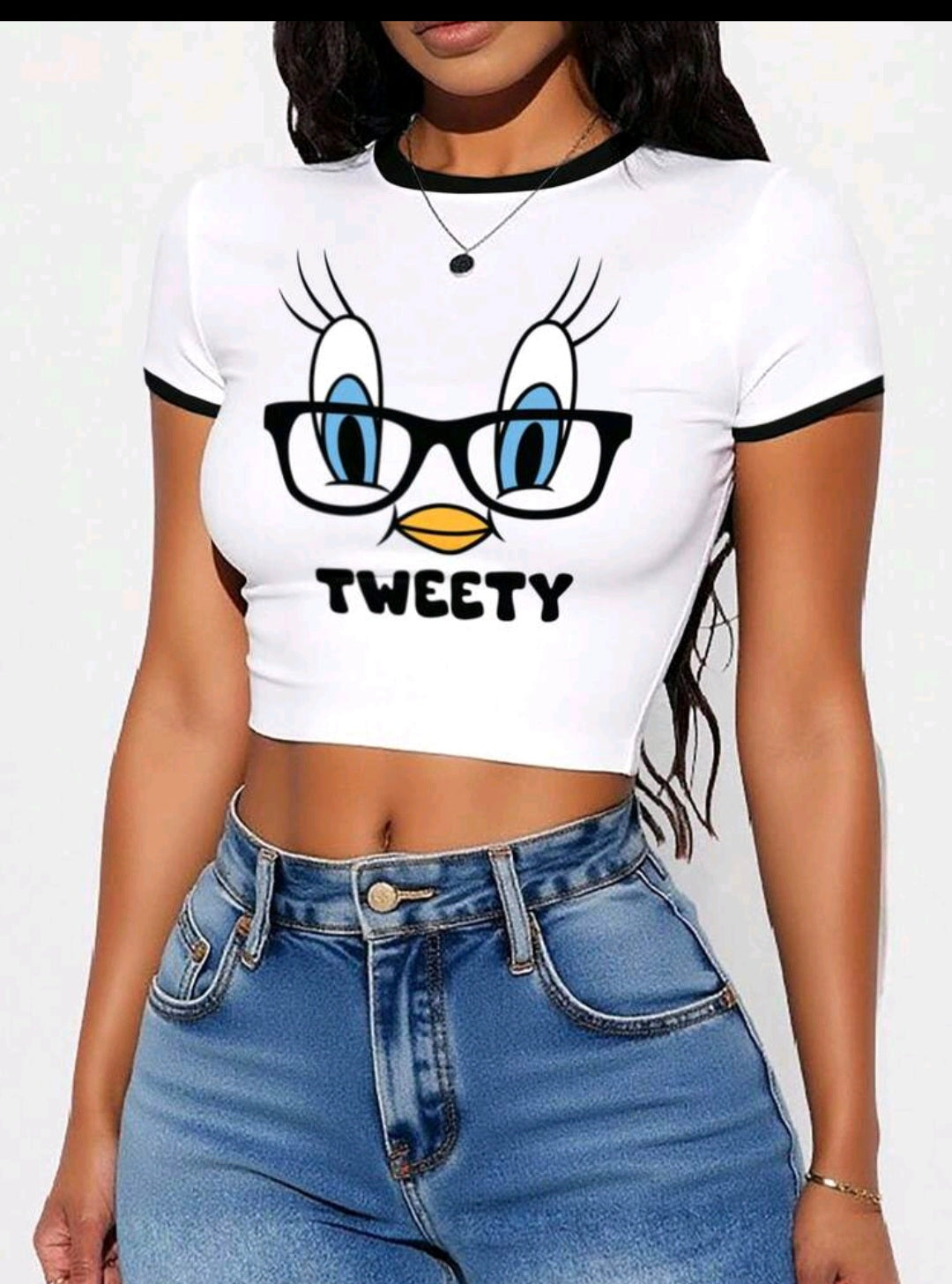White LOONEY TUNES Crop Tee-Shirt UK -8