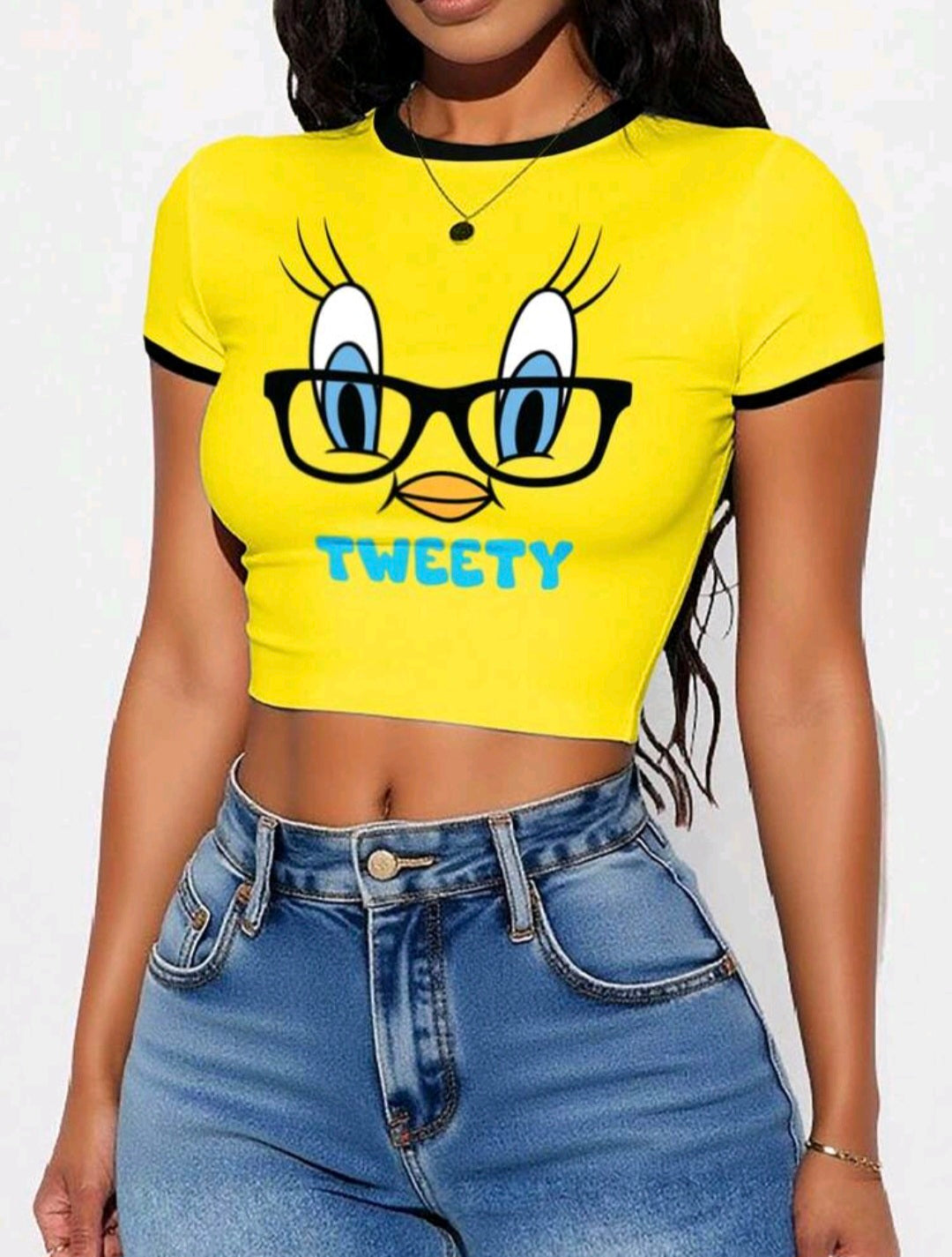 Yellow LOONEY TUNES Crop Tee UK -12/14