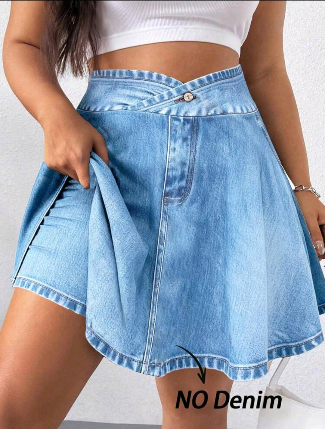 Baby Blue Faux Denim Flare Skort UK-18