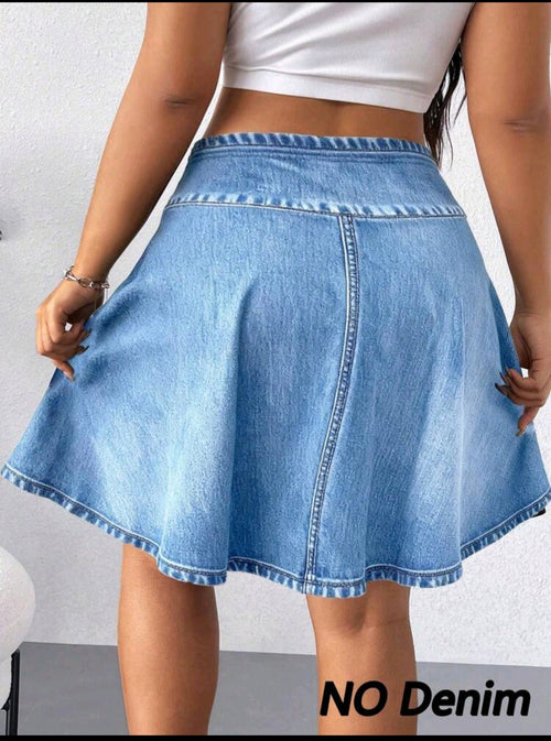 Baby Blue Faux Denim Flare Skort UK-18