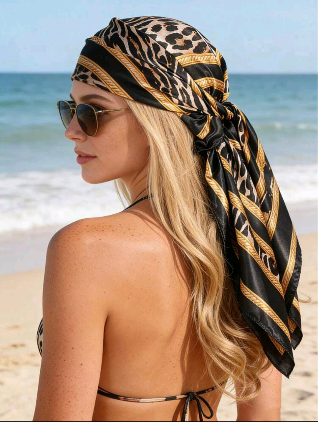 Black And Gold Leopard Print Silk Scarf