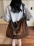 Leopard Print Shoulder Bag With Blue/White Strap A
