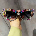 Black,Cat Eye Glasses With Mixed Colored Stones