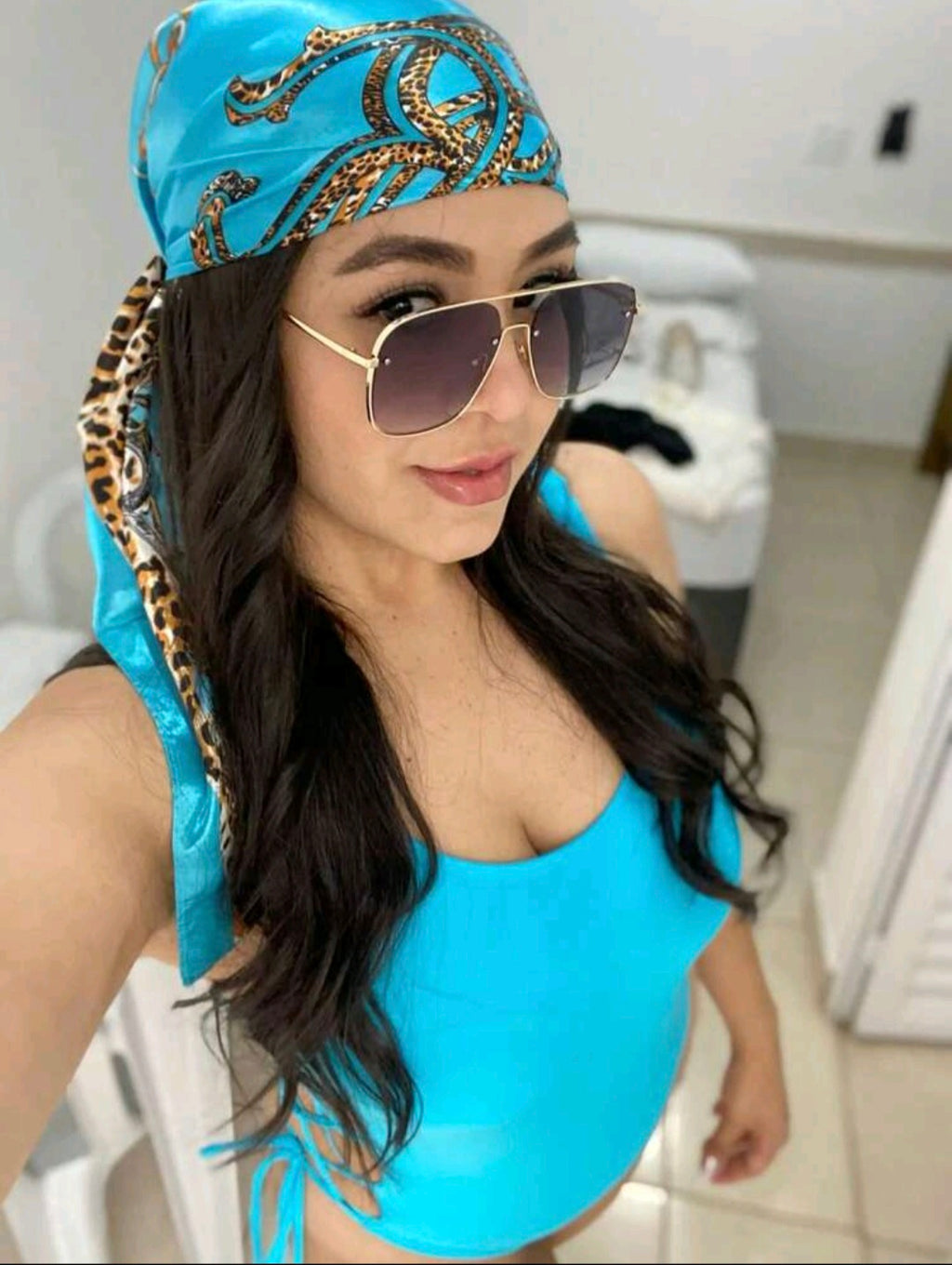 Royal Blue And Animal Print Scarf