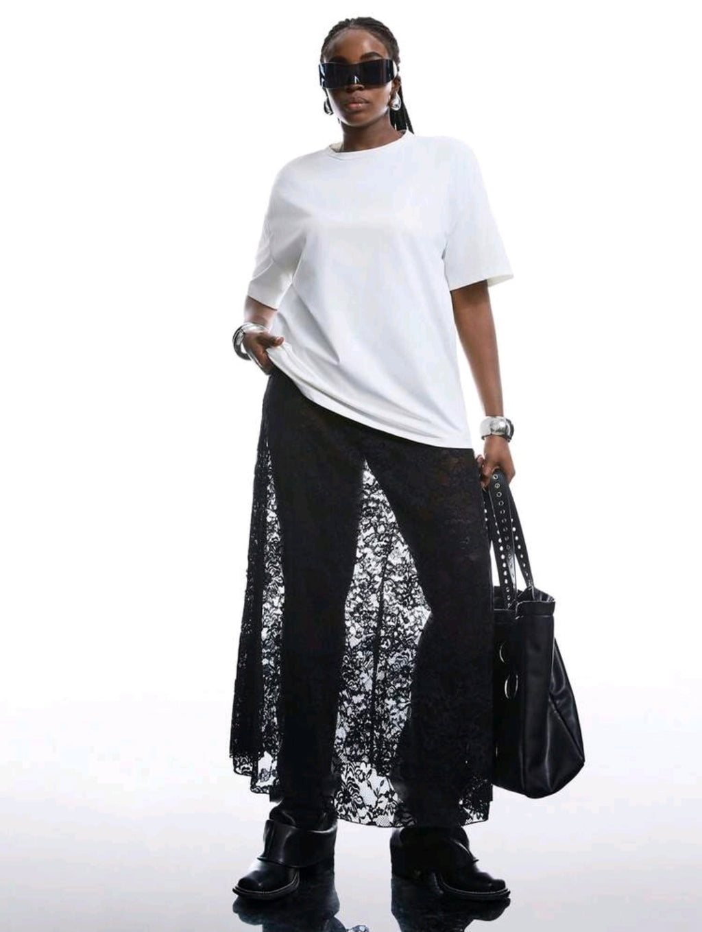 Black, Lace Maxi Skirt UK- 18