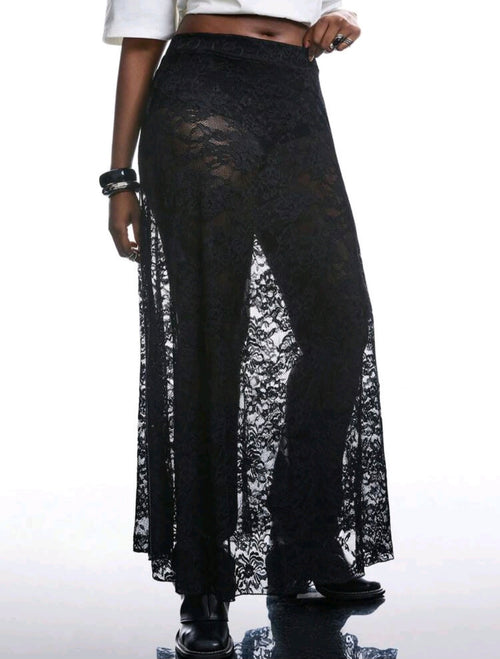 Black, Lace Maxi Skirt UK- 18