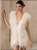 White 3D Frill, Sleeveless, Mini Dress UK -10