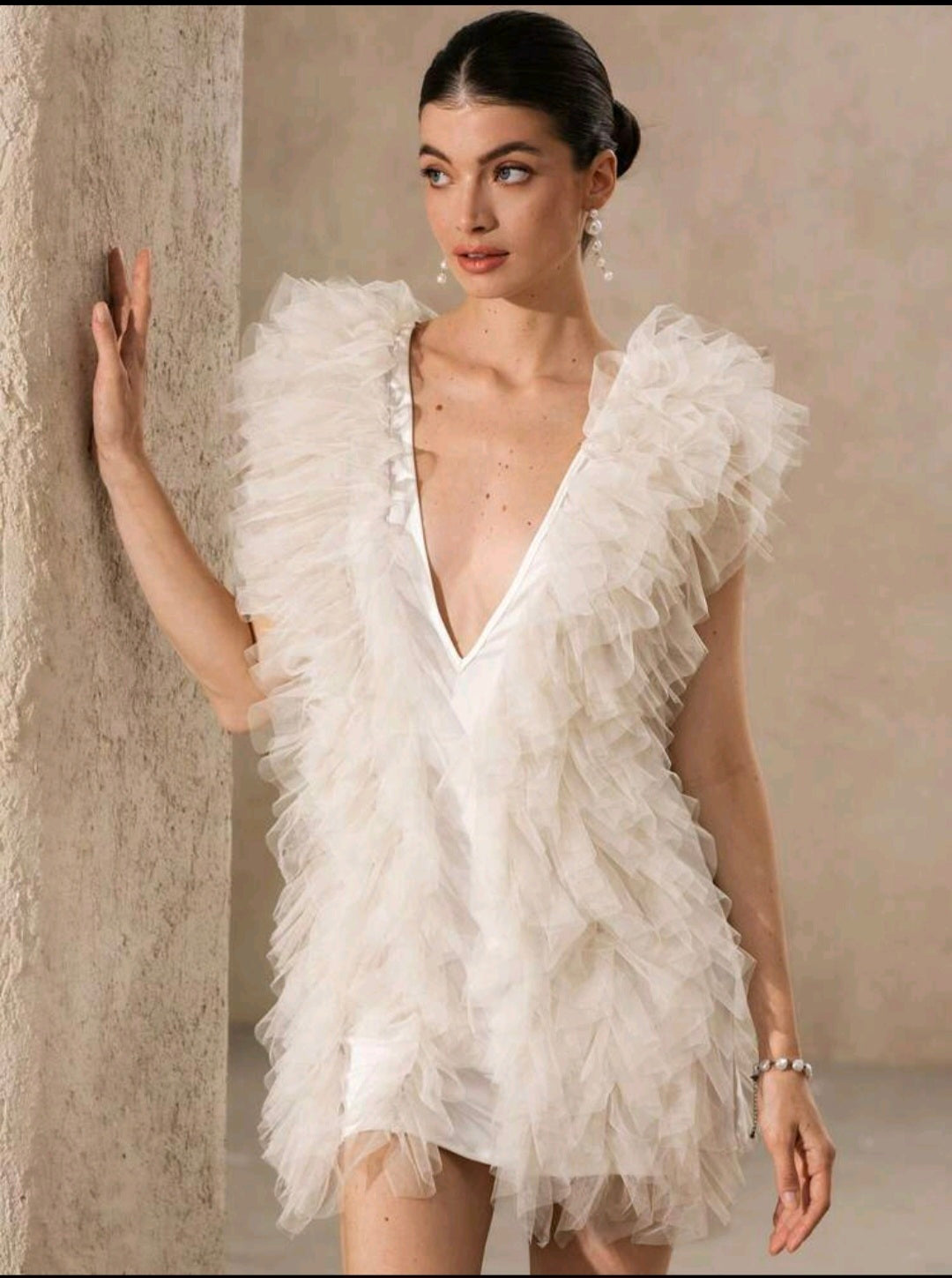 White 3D Frill, Sleeveless, Mini Dress UK -10