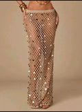 Gold, Iredescence Beaded Net, Maxi Skirt UK -S
