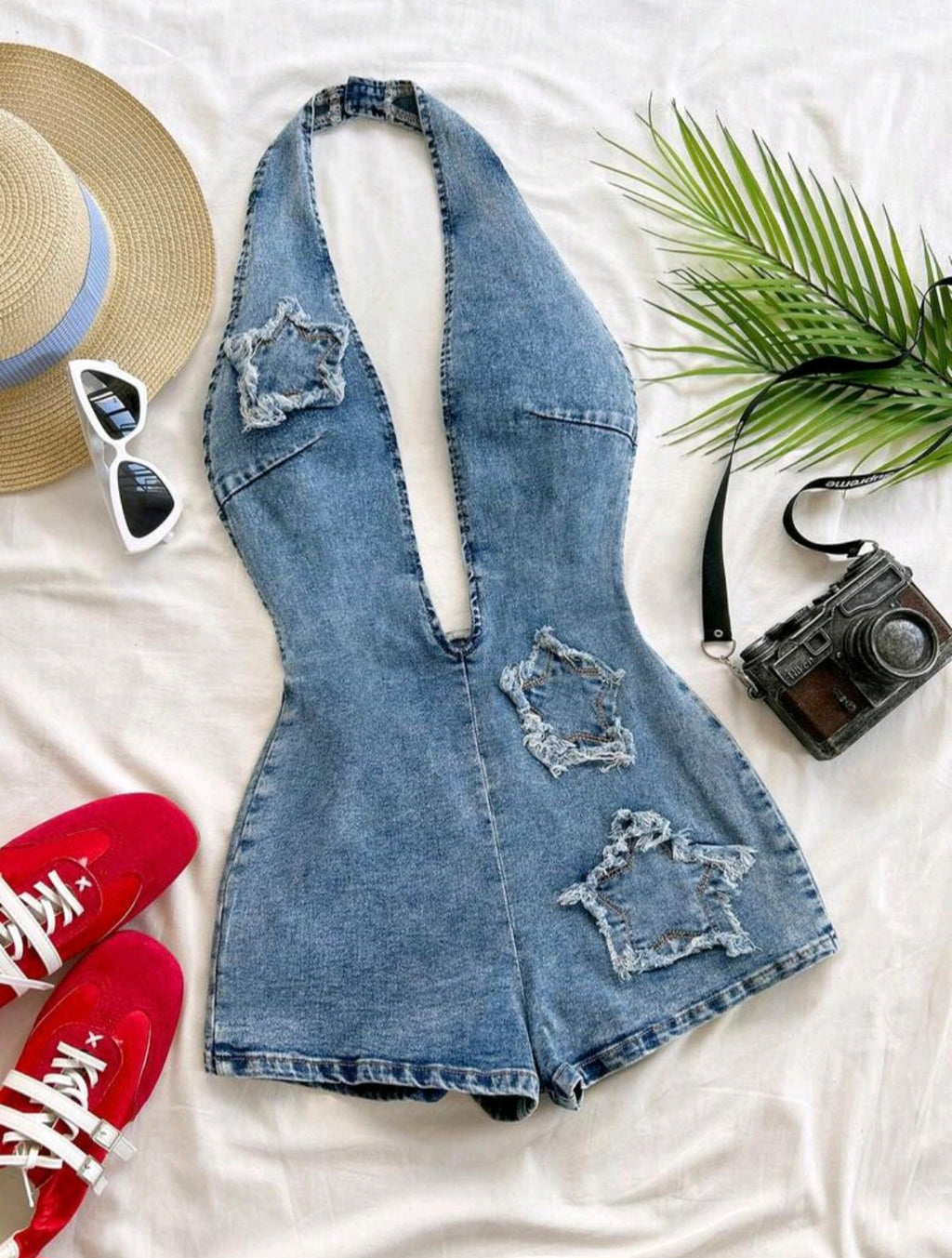 Blue Denim Hotpants Romper UK-8