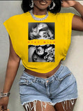 Yellow Floral Crop Tee UK-16