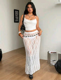 Vintage, Boho White Lace Maxi Skirt UK-18