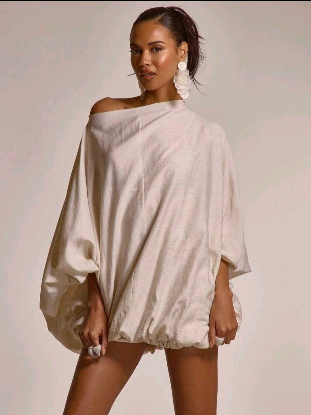 White,Slash Neck, Scalloped Mini Dress UK-16