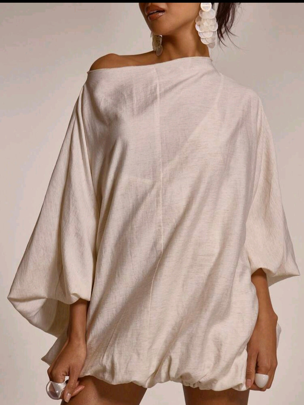 White,Slash Neck, Scalloped Mini Dress UK-16