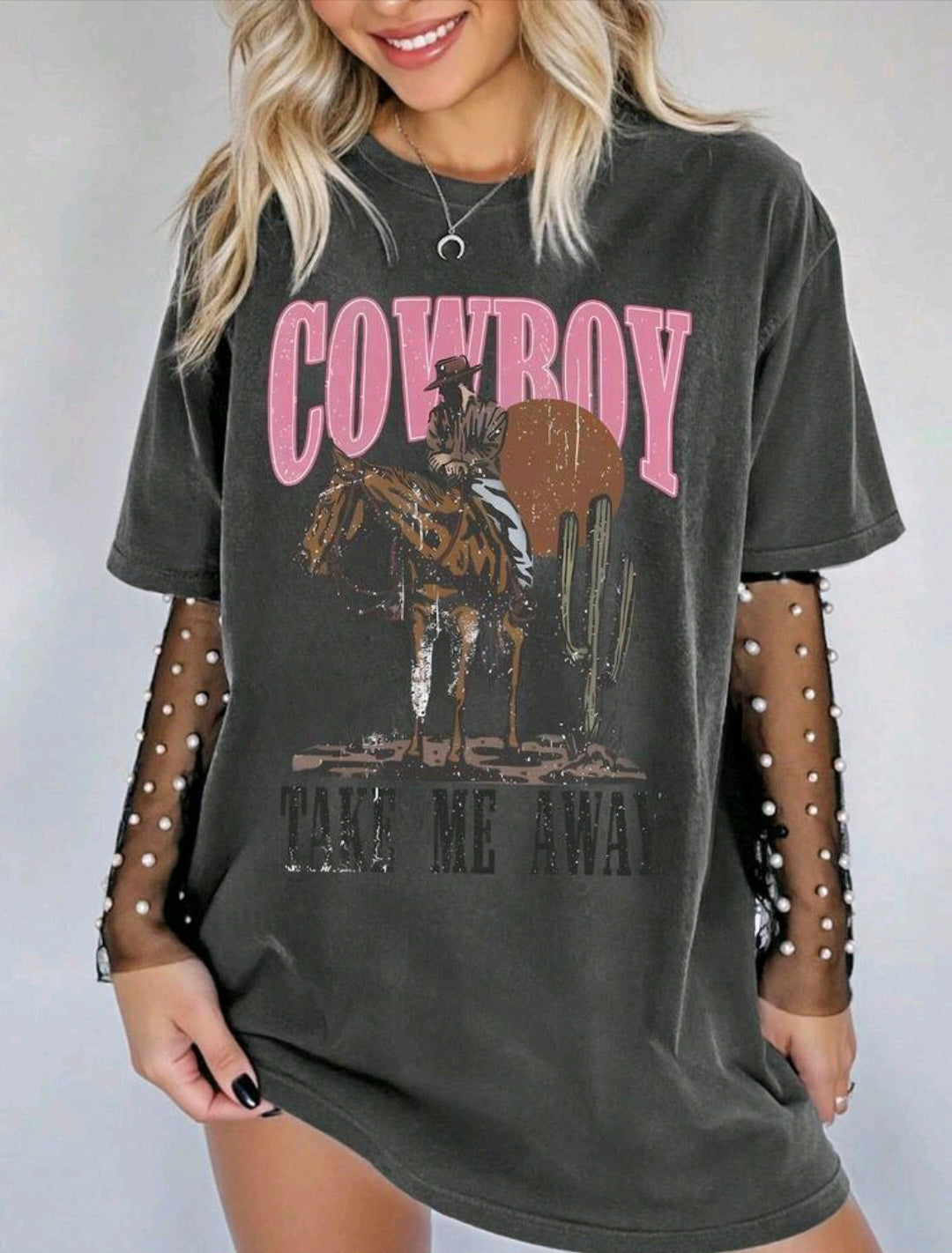Grey Western Style Tee-Shirt Dress UK-20