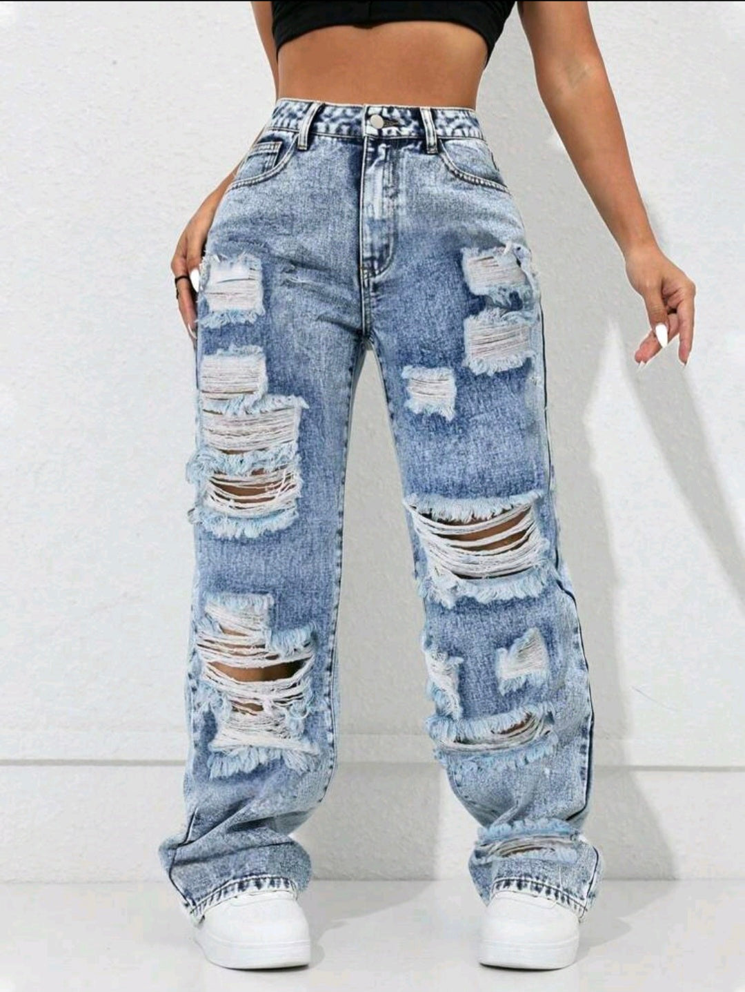 Distressed Stacked Denim Jeans UK-12/14