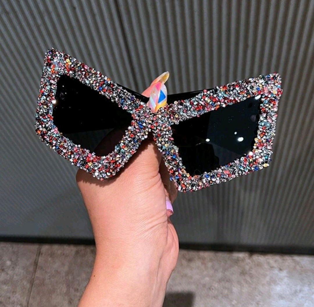 Multi-Color And Sequin XL Cat Eye Sunglasses A