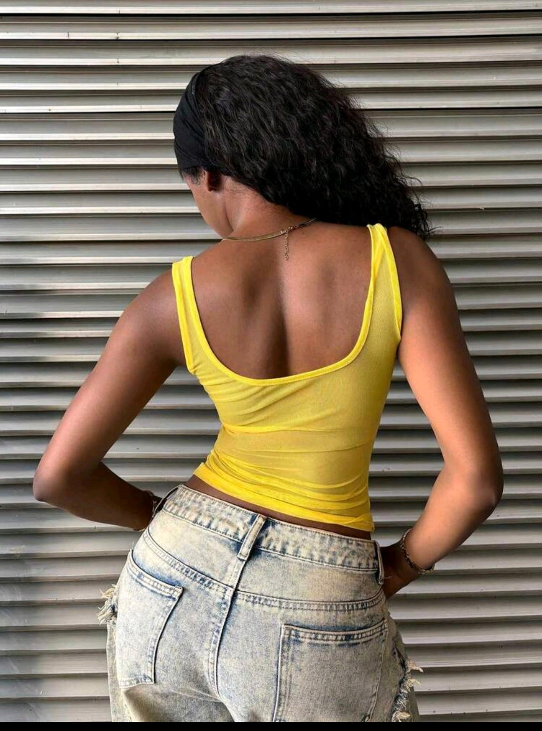 Yellow Mesh Backless Crop Top UK 16