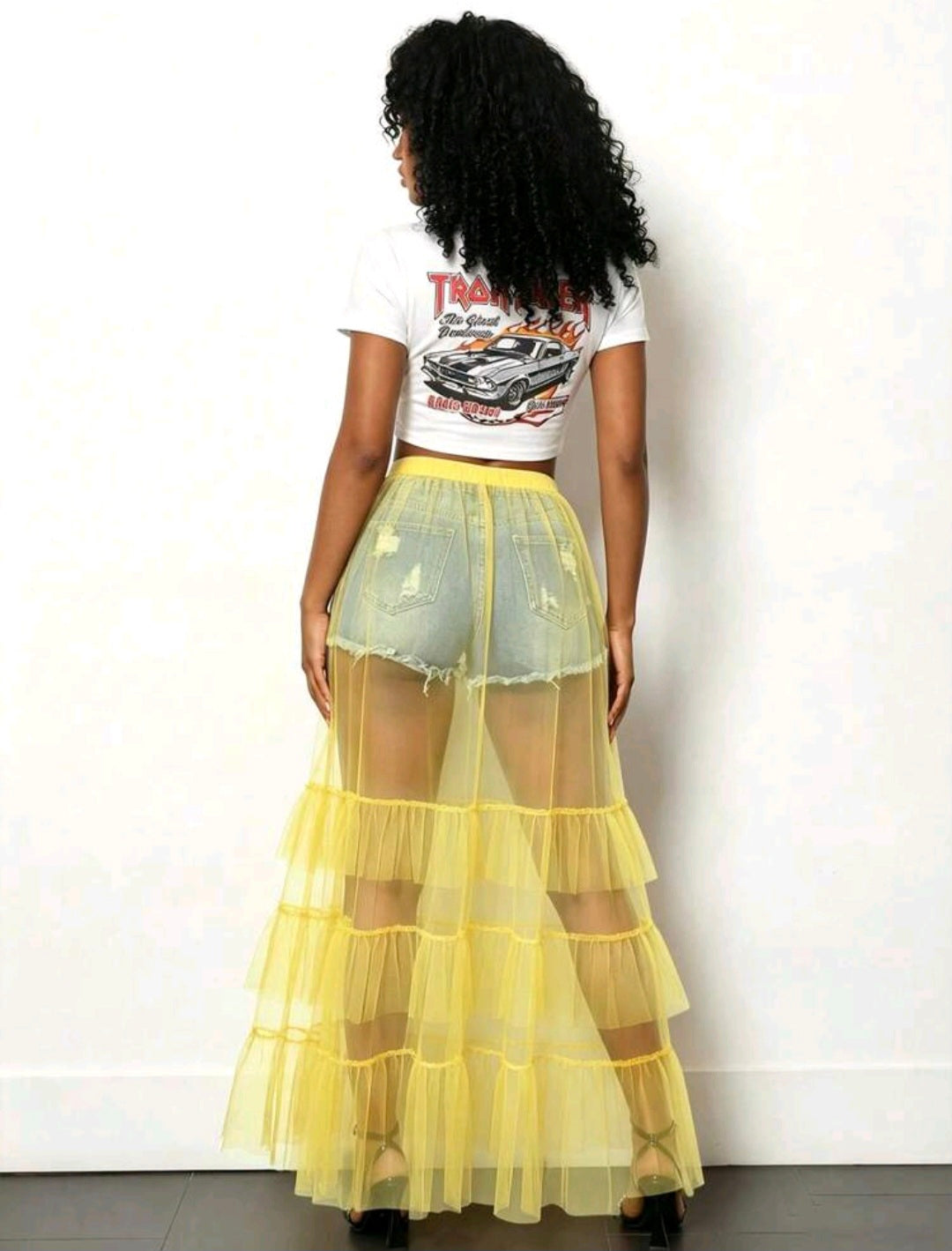 Yellow Mesh Layered Skirt UK 8