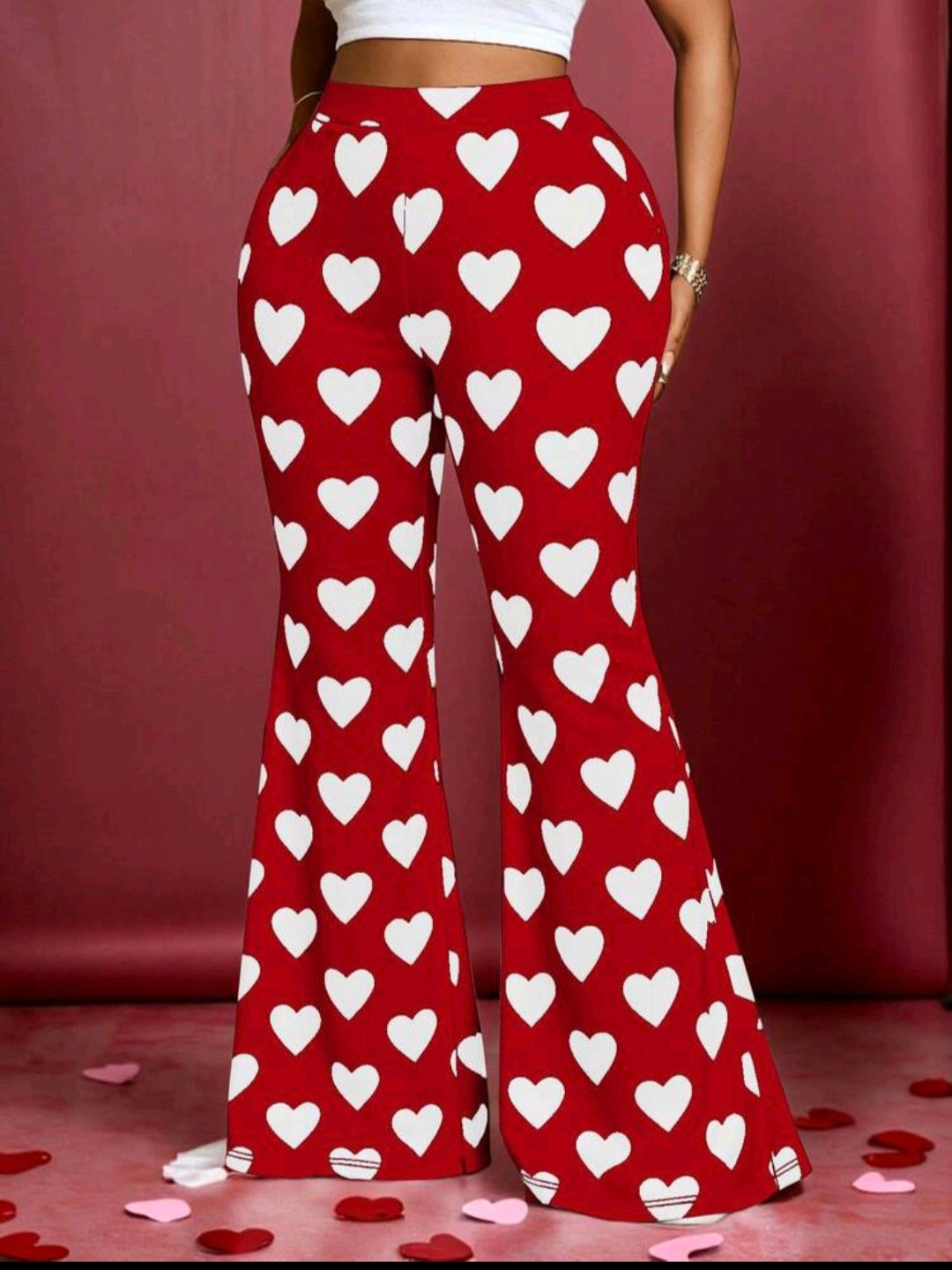 High Waist Red And White Flares UK 16