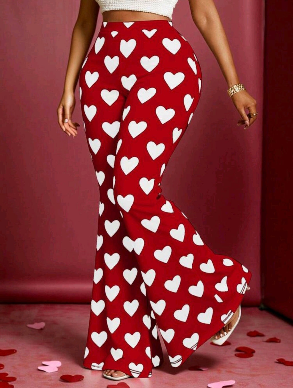 High Waist Red And White Flares UK 16