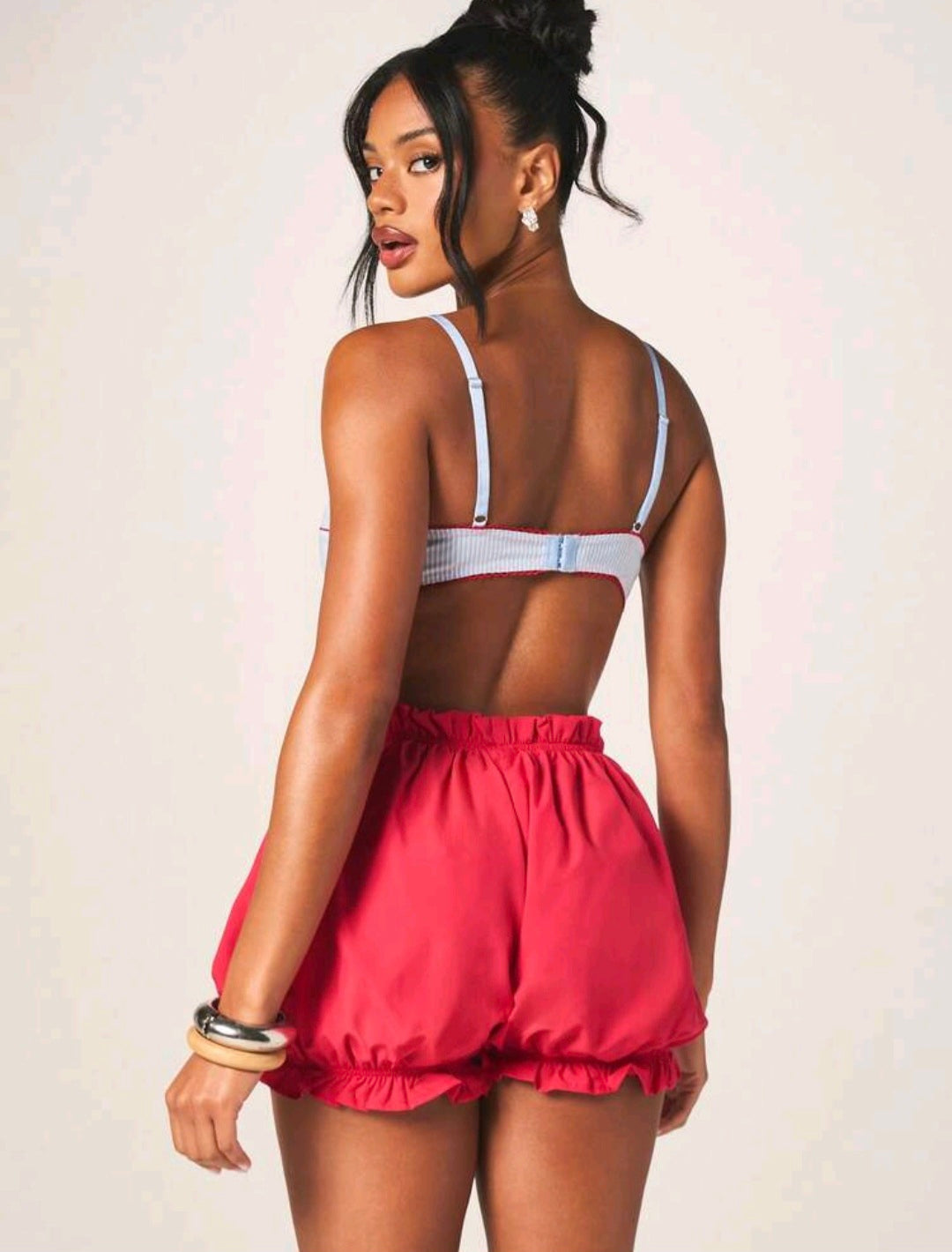 Red High Rise Ruffle Hem Shorts UK 12/14