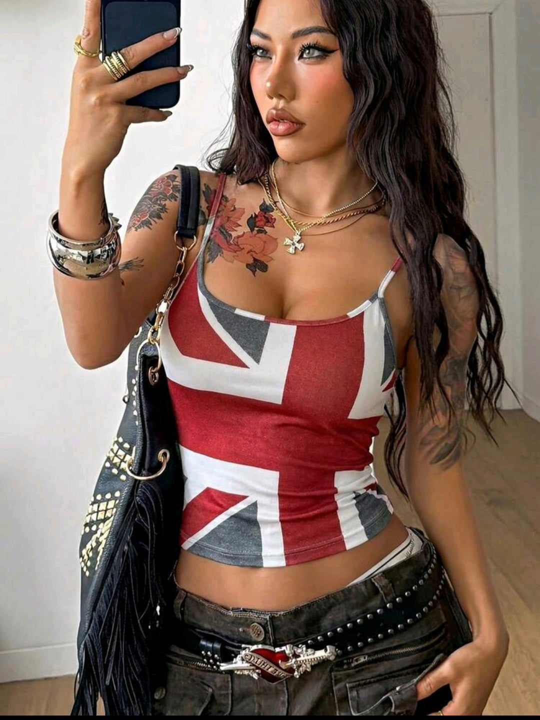 Red And White Flag Crop Tank Top UK 12/14