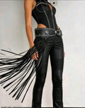 Y2K Black Vegan Leather Fringe Belt