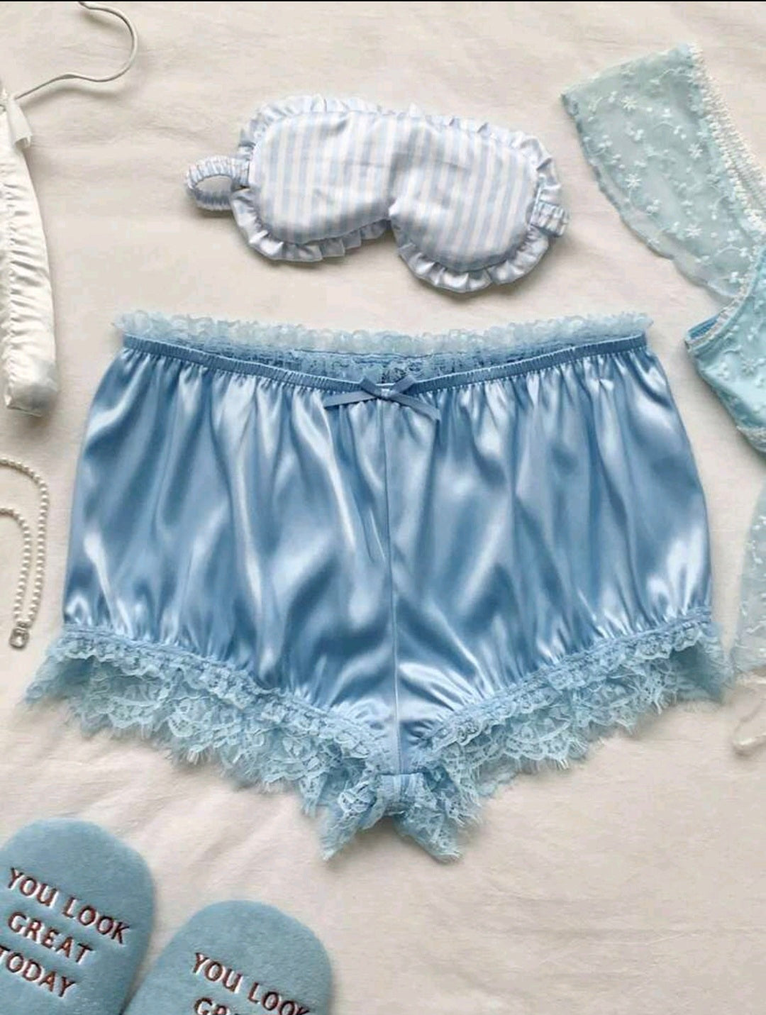 Women's Satin Blue Bloomer Shorts UK 10