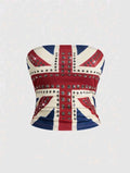 Grunge Punk Vintage UK Flag Print Top UK 8