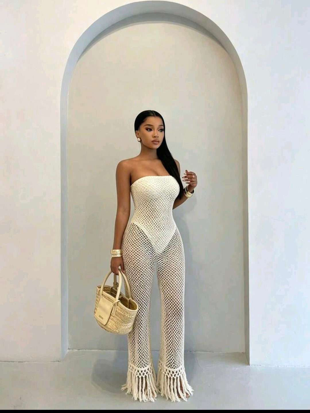 Knit Fishnet Mesh Jumpsuit UK 12/14