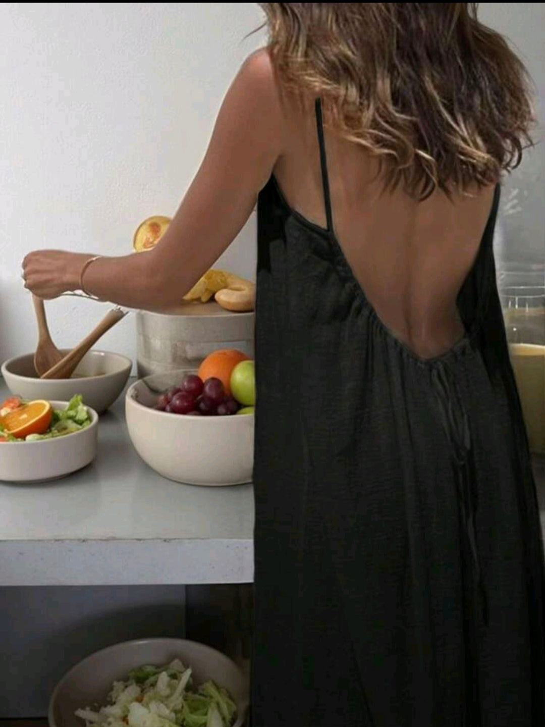 Black Open Back Maxi Dress UK-16