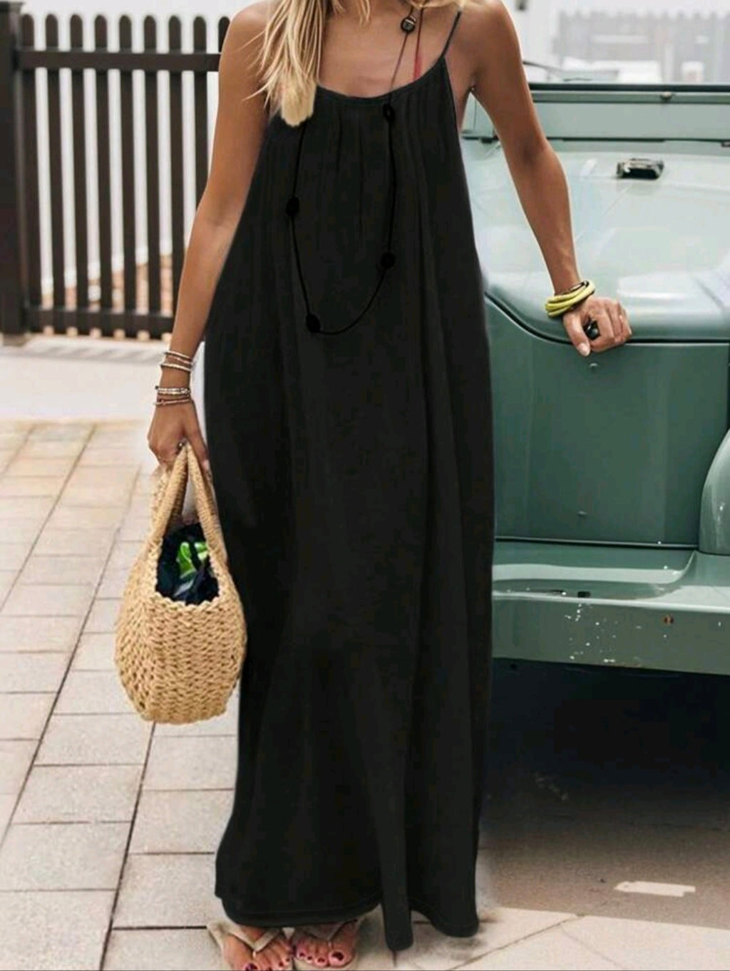 Black Open Back Maxi Dress UK-16
